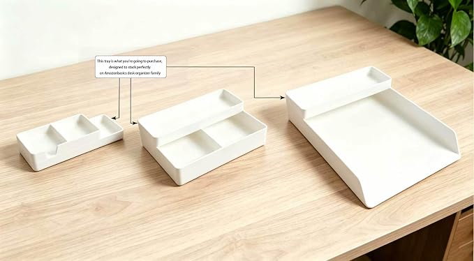 Amazon Basics Rectangular Plastic Desk Organizer, Half Accessory Tray for Office Supplies and Workspace Organization, 9.4" x 3.3" x 1", White - Image 7