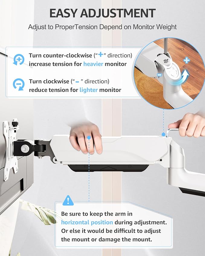 MOUNTUP Triple Monitor Stand Mount - 3 Monitors Desk Mount for Computer Screens Up to 27 inch, Triple Monitor Arm, Heavy Duty Monitors Stand, Each Arm Holds 4.4-19.8 lbs, White - Image 9