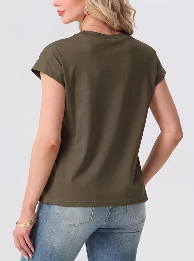 GRECERELLE Womens Summer Tops Cap Sleeve Crew Neck Basic T-Shirt | Everyday Casual Wear, Layering Friendly, Wrinkle-Resistant, Business Casual Ready, Lightweight & Packable, Capsule Wardrobe - Image 7