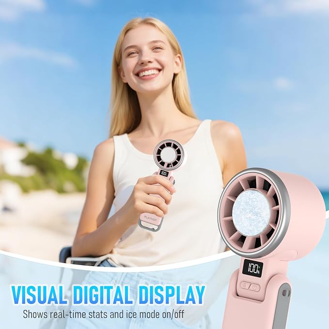 PlayHot Portable Handheld Turbo Fan with Ice Cooling, Rechargeable Personal Fan, Up tp 12Hrs Cooling, 5 Speed 25550RPM Powerful Portable Fan for Travel, Outdoor, Camping, Hiking (Pink) - Image 7