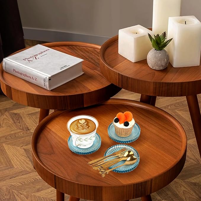 Modern Clear Coaster Set of 5- Glass Coasters for Drinks Crystal Coasters Round Cup Mat Coffee Table Decor for Office, Kitchen, Bar, Dining Room, Living Room, Patio(Clear Blue) - Image 7