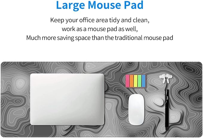 3D Topographic Map Mouse Pad Grey White Gaming Mouse Pad XL Desk Mat Large Desk Pad Non-Slip Rubber Base Keyboard Mouse Mat with Stitched Edges for Home Office Work - Image 5