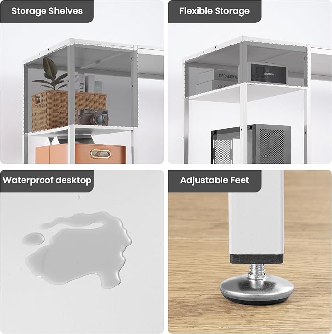 MINOSYS Computer Desk 55-inch with Storage Shelf - White Ideal Gaming Desk for Bedrooms, Small Spaces, and Home Offices Modern Writing Desk for PCs. - Image 7