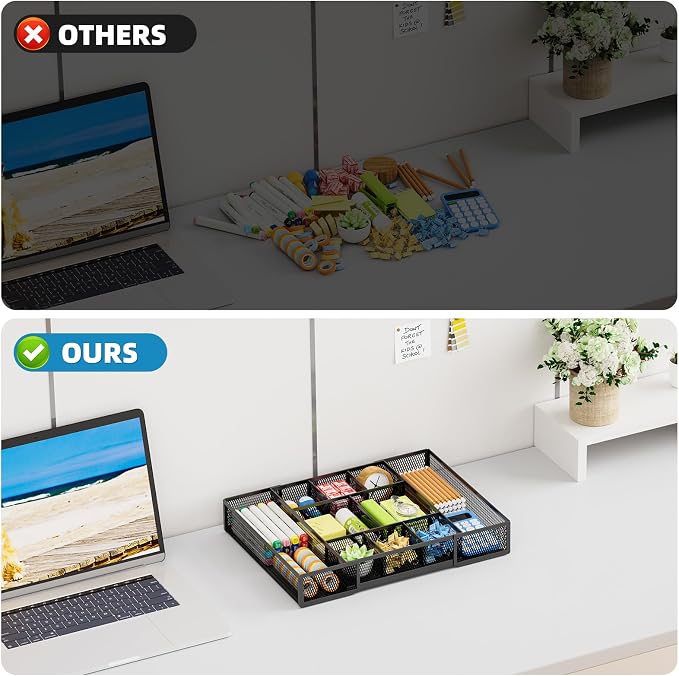 Marbrasse Expandable Desk Drawer Organizer, Mesh Drawer Organizer Tray with 10 Adjustable Compartments, Desk Organizers and Accessories, 5 Dividers Drawer for Office Supplies, Makeup & Vanity (Black) - Image 8
