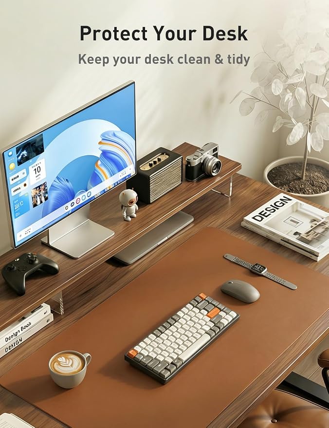 Aothia Faux Leather Desk Mat - Non-Slip PU Leather Desk Blotter, Waterproof Writing Surface, Large Desk Pad for Office & Home (Brown, 55" x 17") - Image 8