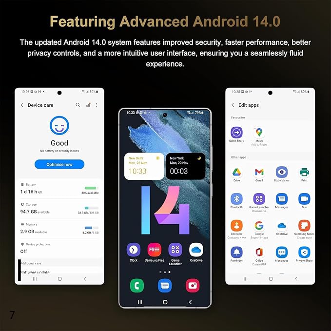 I25 Ultra Unlocked Cell Phone, 7.2" FHD+ Screen 8GB+256GB Smartphone, 8000mAh Battery Unlocked Phone, Built-in S Pen, AI 108MP Camera, US 1 Yr Warranty - Gold - Image 4