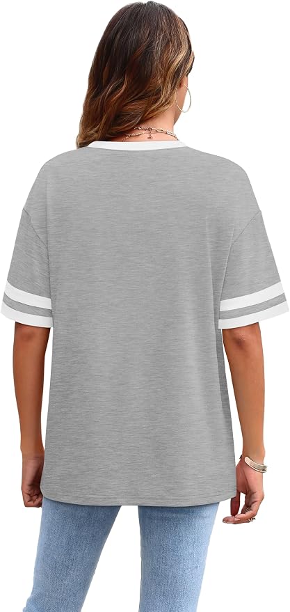 WIHOLL Womens T Shirts Loose Fit Short Sleeve Tees Crew Neck Color Block Summer Tops 2026 Fashion - Image 4