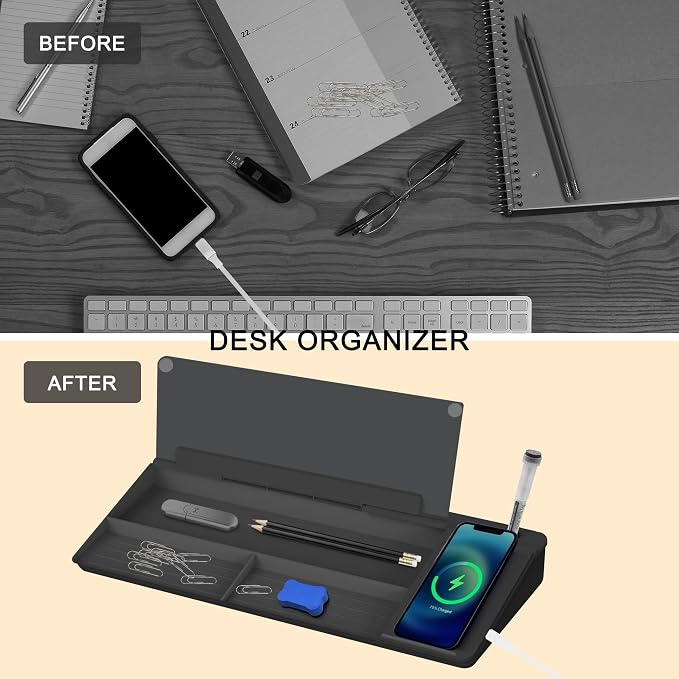 SELEAD Desktop Glass Whiteboard with Wireless Charger Station, Dry Erase Board Computer Pad Keyboard Stand with Organizer Drawer for Home, School, Office Desk Accessories, Black - Image 8
