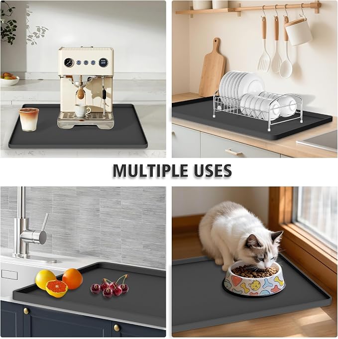 Silicone Coffee Mat 24"x16", Single Piece Anti-Vibration Under Coffee Maker Mat, Non-Slip Espresso Machine Mat with 10mm Raised Edge, Noise Reduction Countertop Protector, Fits Breville Ninja Keurig - Image 8