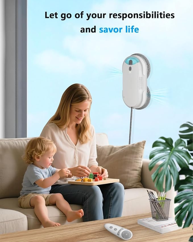 Window Cleaning Robot - Double Helix 4800-6400Pa Suction, Dual Ultrasonic Spray, 85ml Tank, Edge Detection, Anti-Drop, 3 Cleaning Modes for Streak-Free Glas (White) - Image 6