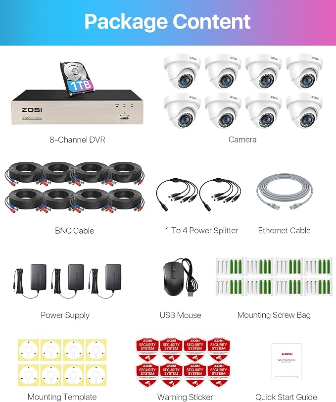 ZOSI 3K Lite 8CH Security Camera System with 1TB HDD,AI Human/Vehicle Detection,80ft Night Vision,H.265+ 8 Channel 1080P HD-TVI DVR Recorder,8pcs 1920TVL Weatherproof CCTV Dome Cameras Indoor Outdoor - Image 9