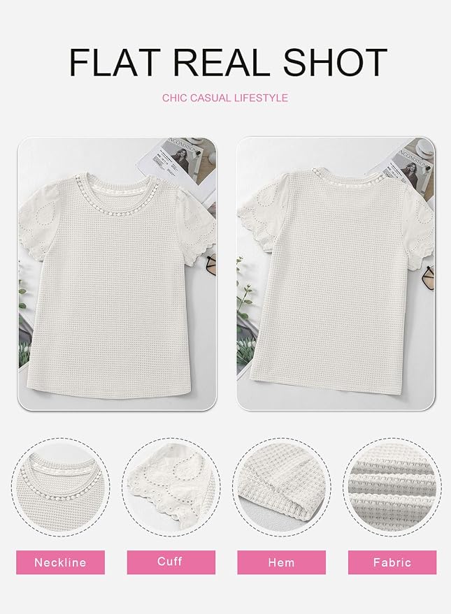 SHEWIN Womens Frenchy Summer Tops Crewneck Short Sleeve T Shirts Casual Waffle Knit Jacquard Blouses Top Shirts - Image 8