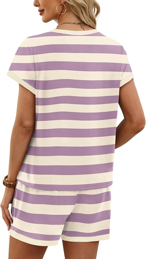 WIHOLL Two Piece Sets for Women Summer Lounge Short Sets Cap Sleeve Crew Neck Sweatsuit with Pocket XS-2XL - Image 5