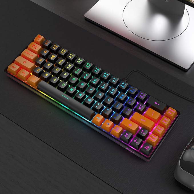 GEODMAER 65% Gaming Keyboard, LED Backlit Mini Wired Keyboard, Ultra-Compact Anti-Ghosting No-Conflict 68 Keys Membrane Gaming Wired Keyboard for PC Laptop Windows Gamer(Black-Orange) - Image 7