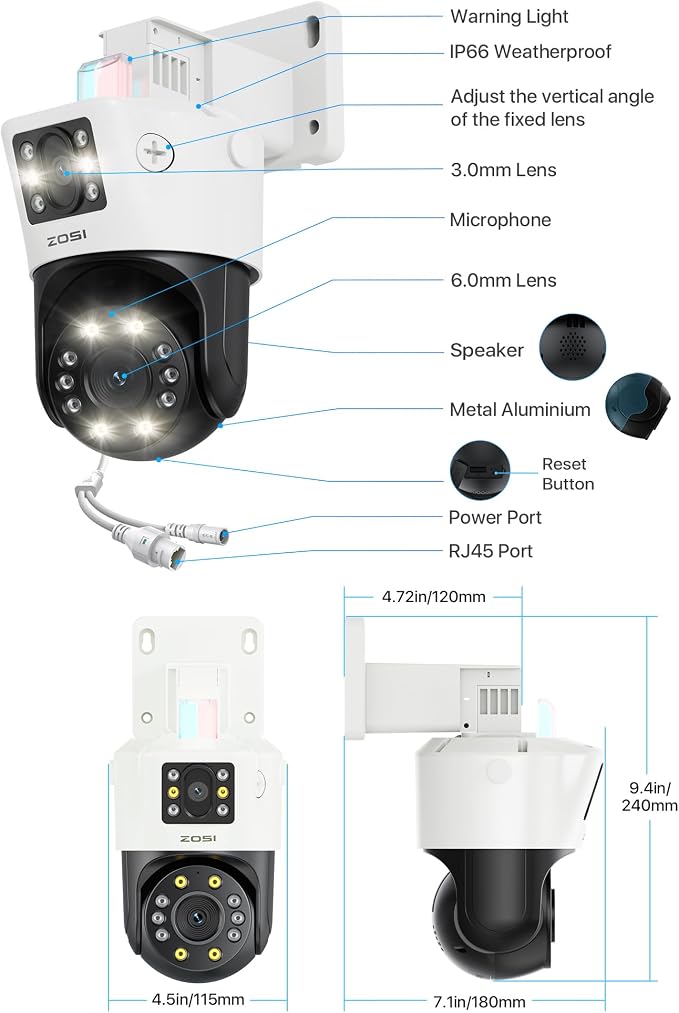 ZOSI 4K 8MP Dual-Lens Add-on PoE Security Camera Outdoor, 360° Pan Tilt IP Camera (4MP+4MP), Human Vehicle Detection, Color Night Vision, Human Tracking, Two-Way Audio, Works with Our PoE NVR Only - Image 9