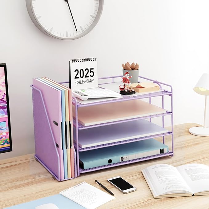 gianotter 4-Tier Paper Organizer With Magazine Holder | Desk Organizers and Accessories, File Organizer for Office Supplies Storag (Purple, 4-Tier) - Image 7