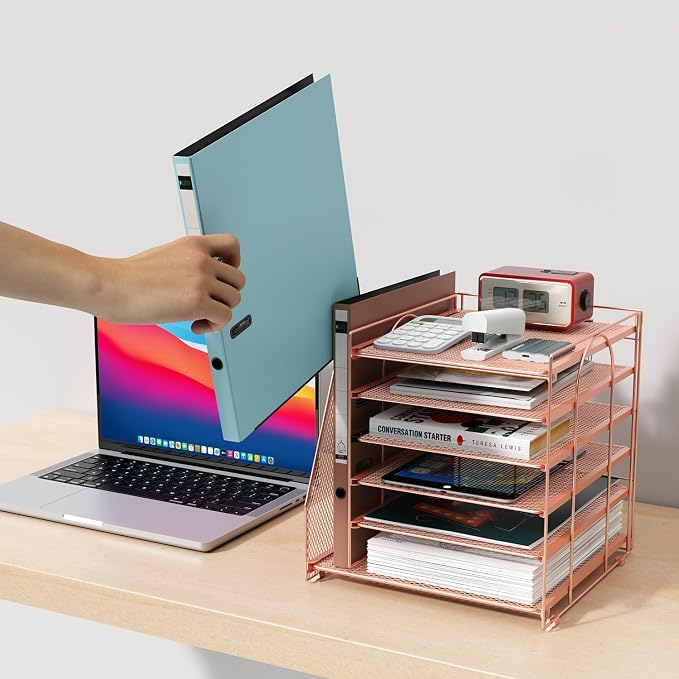 gianotter 6-Tier Paper Organizer With Magazine Holder (Rose Gold, 6-Tier) | Desk Organizers and Accessories, File Organizer for Office Supplies Storag (Rose Gold, 6-Tier) - Image 6