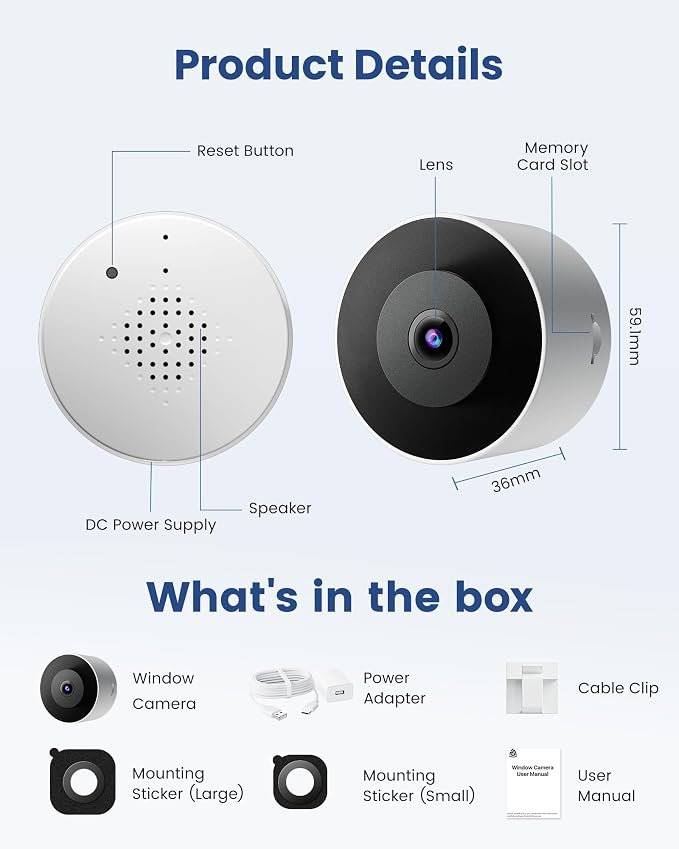 2K Window Camera, WiFi 6 Indoor Camera for Home Security, Full-Color Night Vision, Motion Detection, Anti-Glare Through Glass, No Drill, 24/7 Recording, Renter-Friendly - Image 9