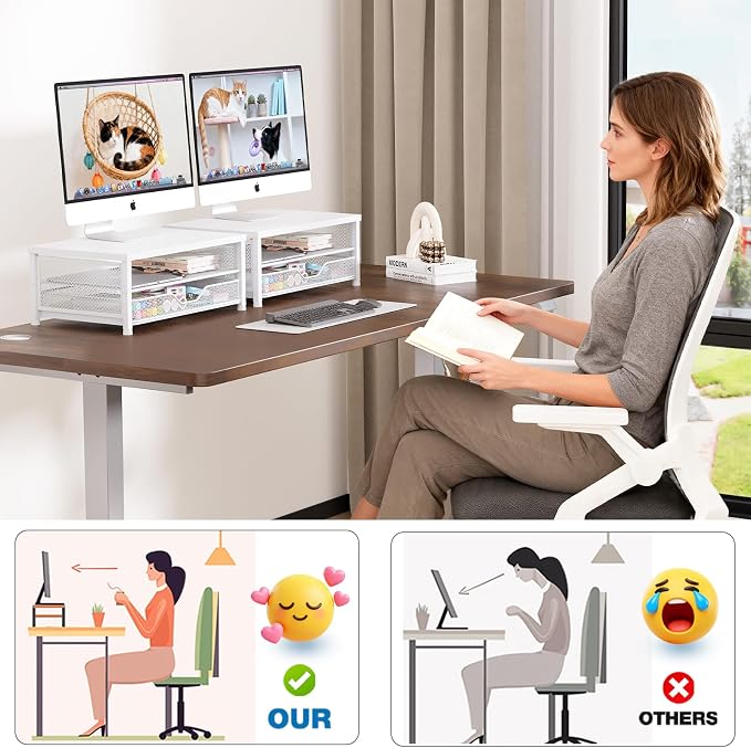 OPNICE Computer Monitor Stand Riser, Desk Organizer with Drawer, Printer & Laptop Stand, Office Desk Accessories & Workspace Desktop Organizers Storage for Office Supplies(White) - Image 6