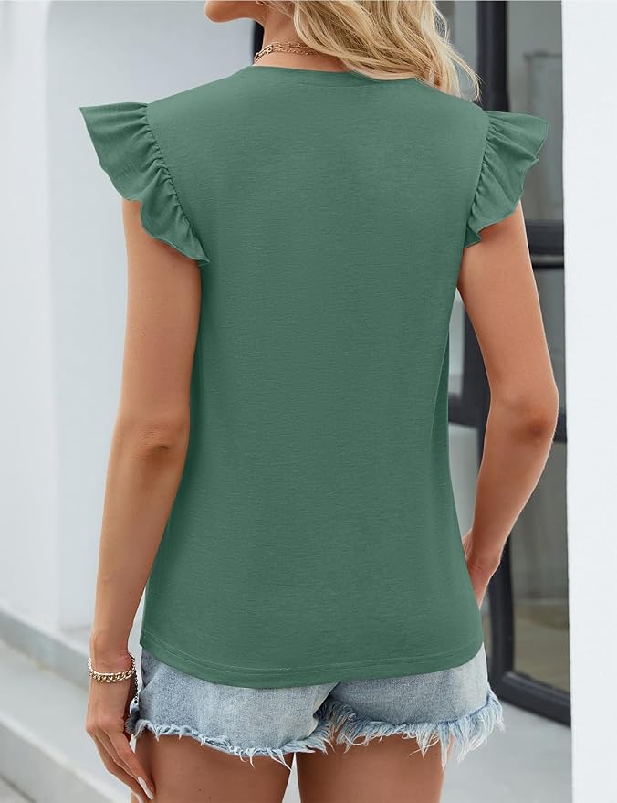 JUSTFASHIONNOW Womens Summer Tops Striped T-Shirts 2026 Ruffle Short Sleeve Crew Neck Casual Blouses with Pocket - Image 5