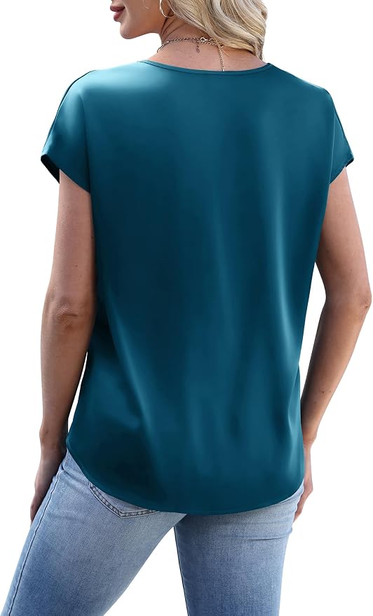 WIHOLL Womens Satin Summer Tops Cap Short Sleeve Blouses V Neck Shirts Business Casual Outfits Fashion Clothing 2026 - Image 6