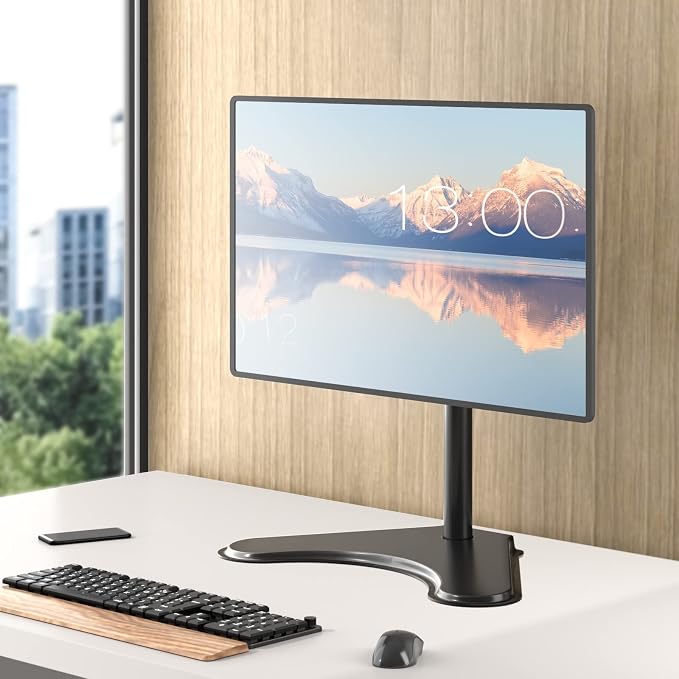 WALI Single Monitor Stand up to 32 Inch Screens, Freestanding Single Monitors Arm Desk Mount, Universal VESA Monitor Mount 75x75/100x100mm, Adjustable Height and Angle (MF001), Black - Image 8