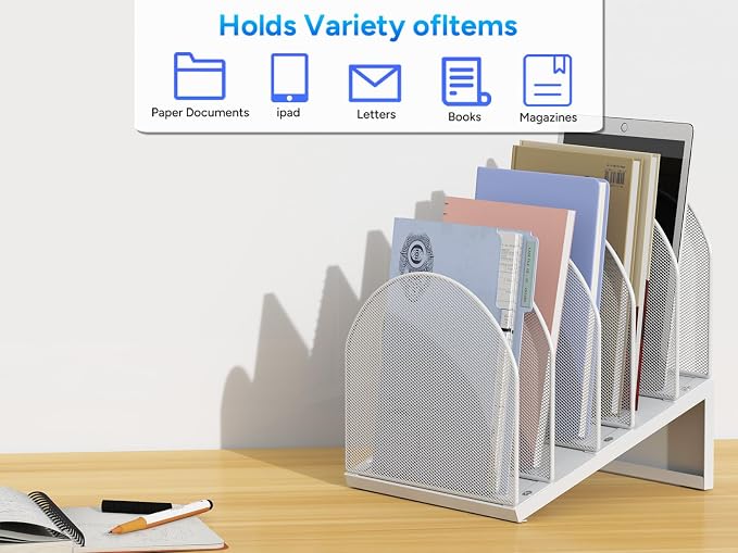 gianotter Desktop File Organizer with 5 Compartments | Desk Organizer Paper Organizer for Desk Workspace Organizers for Office Supplies (White, Inclined Style) - Image 7