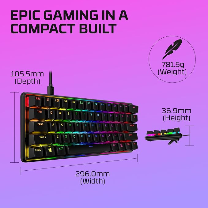 HyperX Alloy Origins 60 - Mechanical Gaming Keyboard - Ultra Compact 60% Form Factor - Tactile Aqua Switch - Double Shot PBT Keycaps - RGB LED Backlit - NGENUITY Software Compatible,Black - Image 10