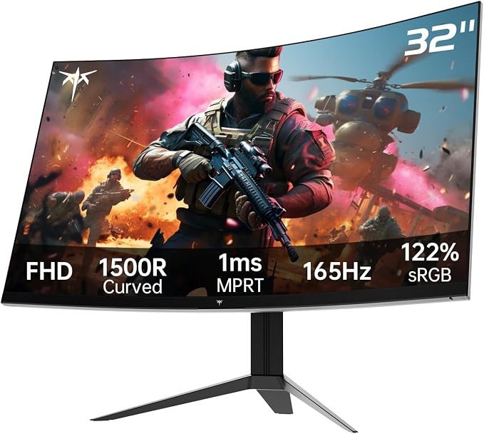 KTC 32 Inch Curved Gaming Monitor, FHD 1080p 165Hz Curve Monitor, H32S17C | 1500R, 1ms MPRT, Adaptive Sync, 122% sRGB, DP/HDMI, Tiltable, Eye Care, VESA, HDR10 for Gaming Home Office Business - Image 9