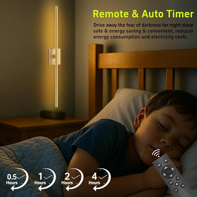 iThird 1 Pack Battery Operated Wall Sconce, Wireless Battery Wall Sconce with Remote Control, Gold LED Rechargeable Sconces, 31.5 Inch Modern Cordless Wall Lights for Bedroom Living Room Picture - Image 8