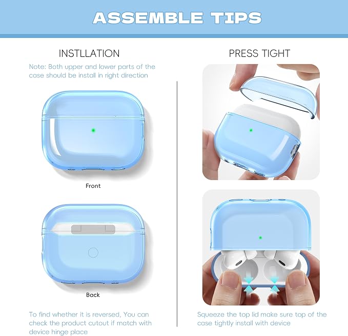 Airpods Pro 2nd/1st Generation Case Cover, Compatible with Airpods Pro Case 2nd Gen USB C Charging Port, Clear Soft Transparent Military Grade Shockproof Case, Clear Blue - Image 8