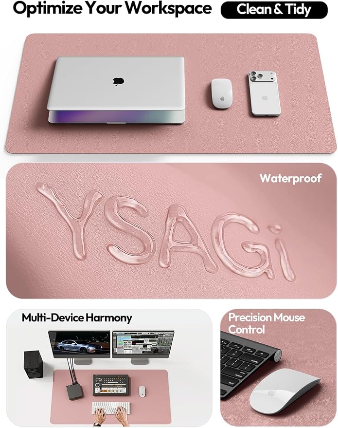 YSAGi Leather Desk Protector, Office Mat, Large Mouse Mat, Non-Slip PU Leather Blotter, Laptop Pad, Waterproof Writing Pad for Office and Home (Pale Mauve, 47.2" x 23.6") - Image 7