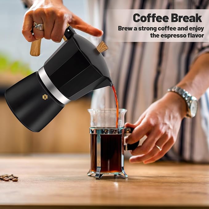 9 Cup Aluminum Moka Pot Classic Stovetop Espresso Coffee Maker 450ml 15oz Coffeemaker Percolator Mocha Pot Greca Coffee Maker Cafe Makers for Italian and Cuban Café Brewing Black - Image 9