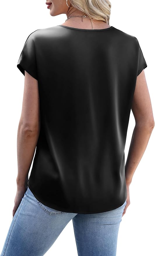 WIHOLL Womens Satin Summer Tops Cap Short Sleeve Blouses V Neck Shirts Business Casual Outfits Fashion Clothing 2026 - Image 6