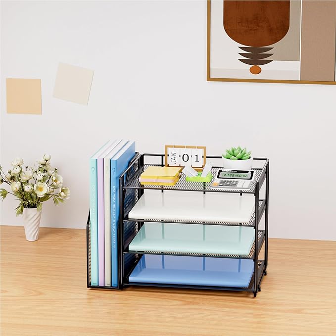 Marbrasse 4-Tier Paper Tray Organizer with File Holder, Black | Sturdy Paper Tray, Built-in File Holder, fits Letters/Docs, Saves Desk Space, for School/Office/Home - Image 7