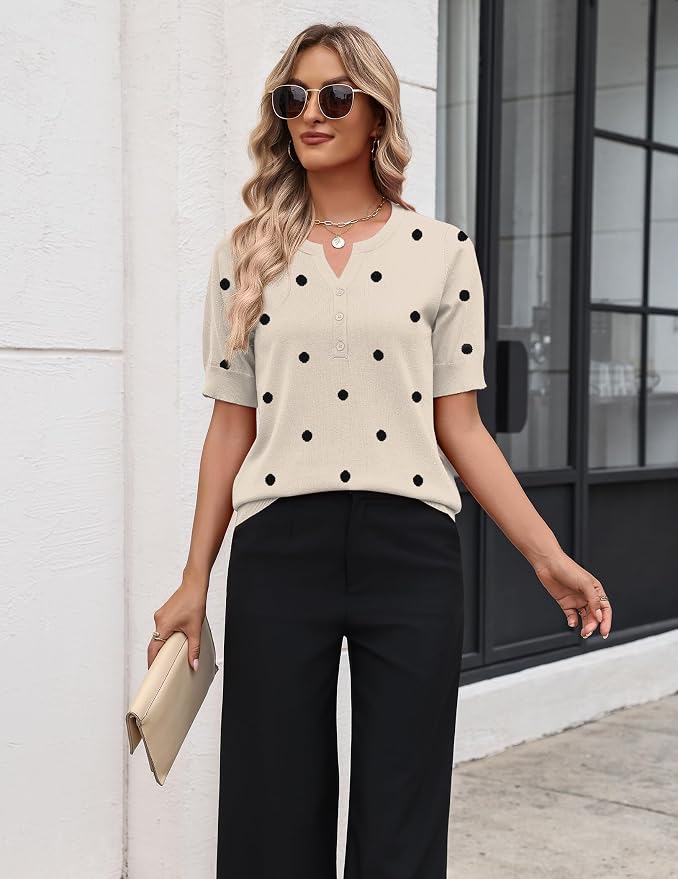 Zeagoo Women's Short Sleeve Sweater 2026 Spring Summer Tops Lightweight Casual V Neck Sweaters Dressy Work Blouses Clothes - Image 4