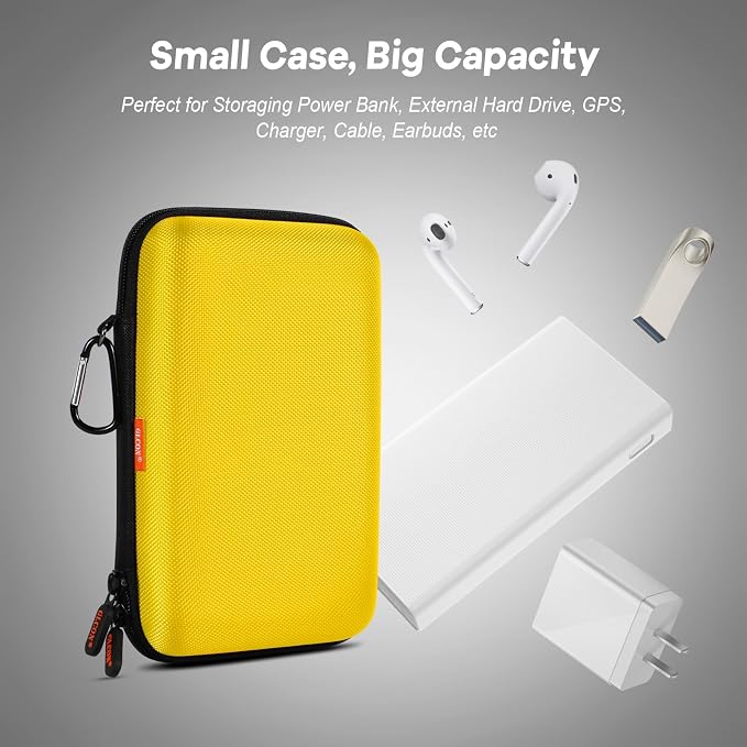Bright Yellow Hard Shell Electronic Organizer Carrying Case - Shockproof Large Storage Case for Hard Drive, Phone, Power Bank, Charger, Earbuds - Zipper Pouch Gadget Bag for Business, Travel - Image 7