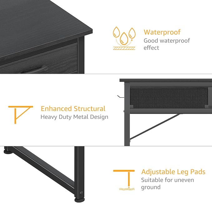 DLisiting Small Desk with Fabric Drawers for Bedroom, 32 Inch Gaming Desk with 2 Drawers for Small Space, Study Writing Table PC Desks, Black - Image 9