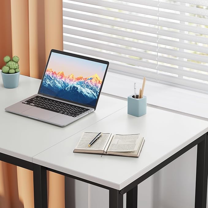 SINPAID Computer Desk 47 inches with 2-Tier Shelves Sturdy Home Office Desk with Large Storage Space Modern Gaming Desk Study Writing Laptop Table, White Desk - Image 8
