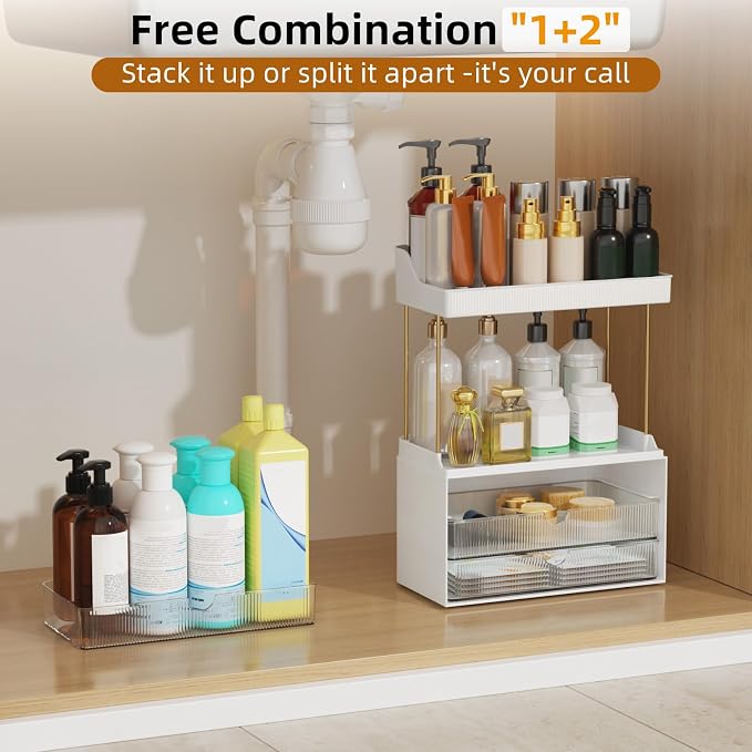 StorBin Arcylic 5-Tier Makeup & Skincare Organizer for Vanity, Bath | Smooth 3 drawers, clear body, gold frame, non-slip, for perfumes, serums, face masks, palettes, vanity & bath counter,Clear - Image 7