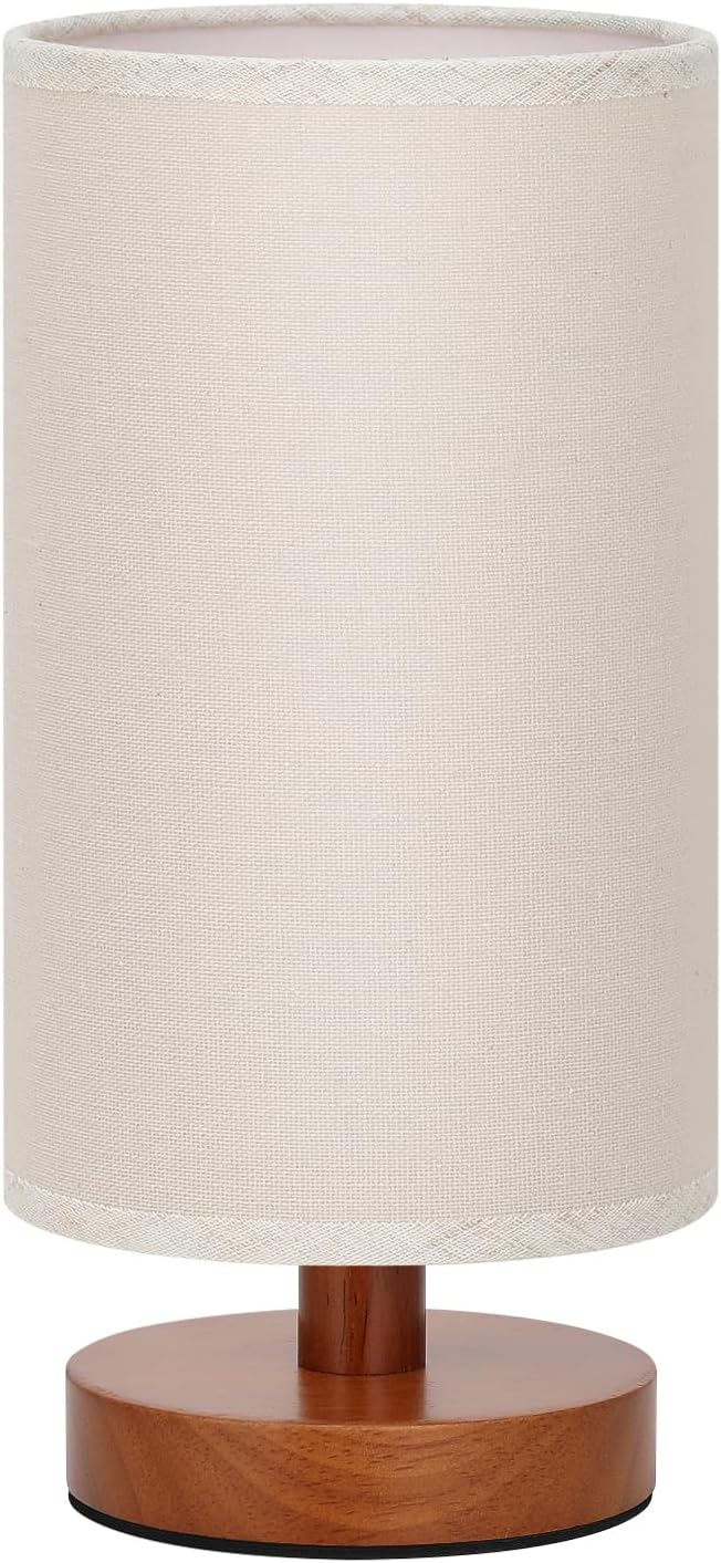 Fenmzee Small Table Lamps (Beige Shade - Walnut Base, 9" Inline Control) | 3000K LED Blub Included | 680 Lumens | Easy Assembly | Minimalist Design | E26 | for Kitchen | for Kids Room - Image 9