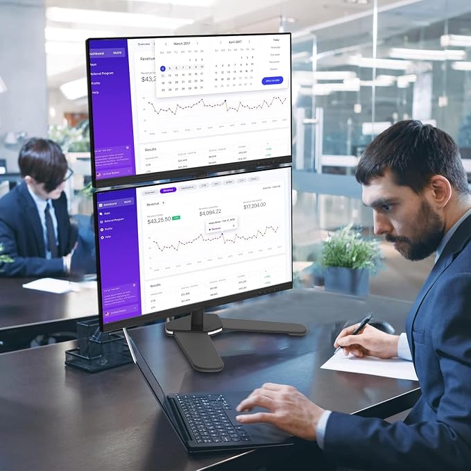 Suptek Dual LED LCD Monitor Stand up Free-Standing Desk Mount for 2 / Two Screens up to 32 inch Extra Tall 31.5 inch Pole Heavy Duty Fully Adjustable Stand Vertical Array (ML6802) - Image 9