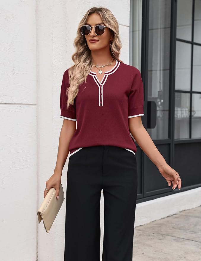 Zeagoo Women's Short Sleeve Sweater 2026 Spring Summer Tops Lightweight Casual V Neck Sweaters Dressy Work Blouses Clothes - Image 4