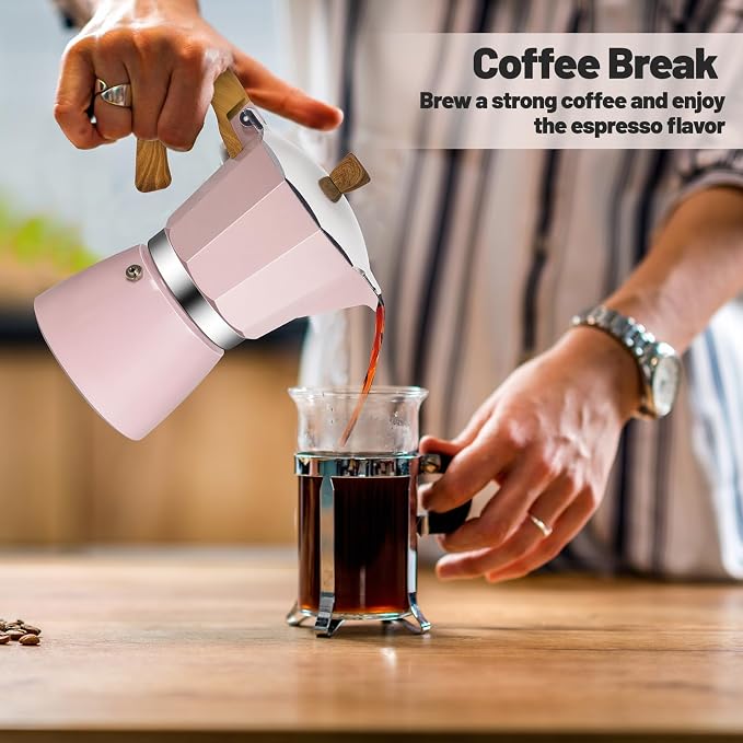 3 Cup Aluminum Moka Pot Classic Stovetop Espresso Coffee Maker 150ml 5oz Coffeemaker Percolator Mocha Pot Greca Coffee Maker Cafe Makers for Italian and Cuban Café Brewing Pink - Image 9