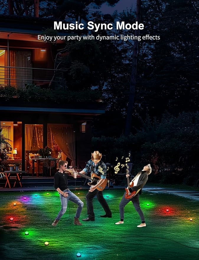 APPECK Outdoor Ground Lights 15 Pack, 32FT RGBCW Pathway Lights Wired | Color Changing Landscape Lights, 2200-6500K CCT, IP65 Waterproof, for Path Garden Lawn, Holiday/Party Decor, Alexa Compatible - Image 9