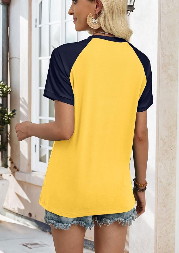 WIHOLL Womens Summer Tops Color Block Short Sleeve Raglan Shirts Spring Fashion Clothes Vacation Outfits - Image 5