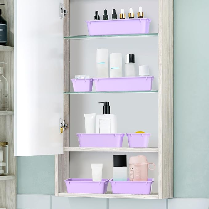 WOWBOX 25 PCS Plastic Drawer Organizer Set, 4 Sizes Desk Drawer Divider Organizers and Storage Bins for Makeup, Jewelry, Gadgets for Kitchen, Bedroom, Bathroom, Office, Purple - Image 6