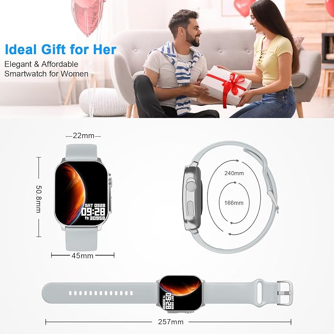 Smart Watch, 2.01" AMOLED Curved HD Full Touch Screen, Compatible with iOS & Android for Daily Workout Business Gift, Fitness Tracker with 24/7 Heart Rate/Sleep Monitor, IP68 Waterproof Watch Gray - Image 8