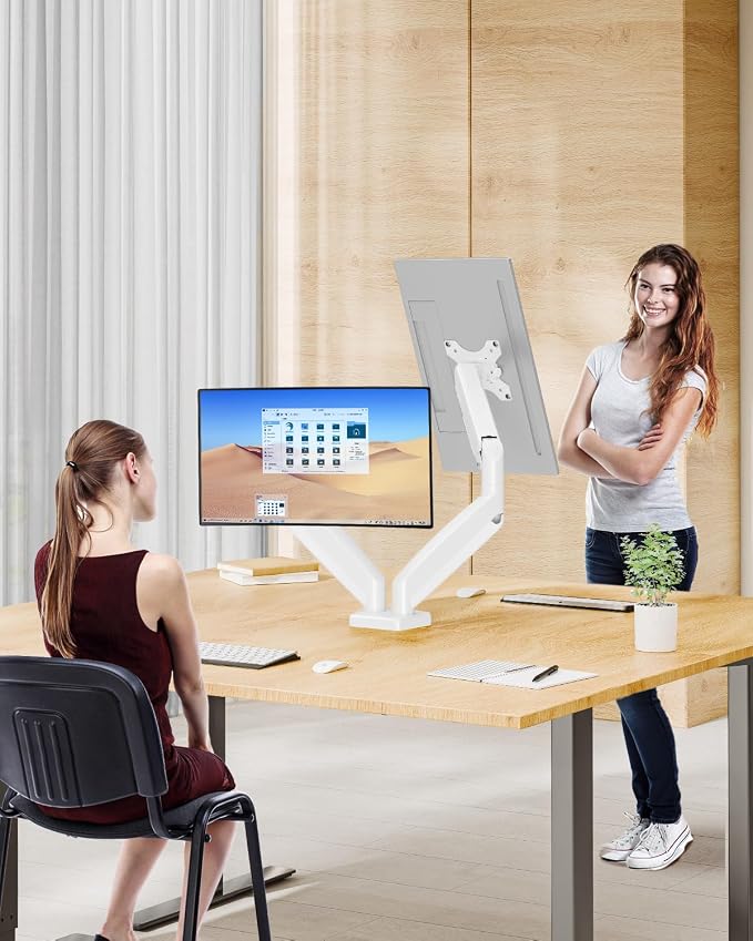 Dual Monitor Arm Desk Mount Fits 13 to 32 inch Computer Screens, Holds 4.4 to 19.8lbs Display VESA Mount, Adjustable Double Monitor Stand with Clamp/Grommet Base, 75/100mm Bracket, White, Freelift - Image 9