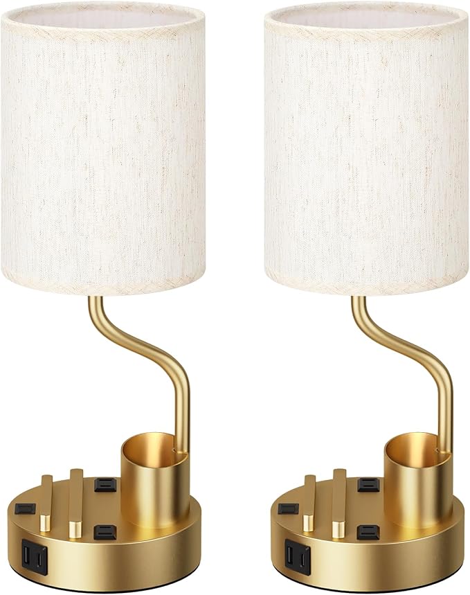 Fenmzee Bedside Lamps for Bedroom Set of 2 - Table Desk Lamp for Nightstand | 15" Table Lamp for Living Room with Pen Holder & Phone Stand, USB A+C Port, AC Outlet, 3 Color Temperature, LED Bulb Included - Image 8